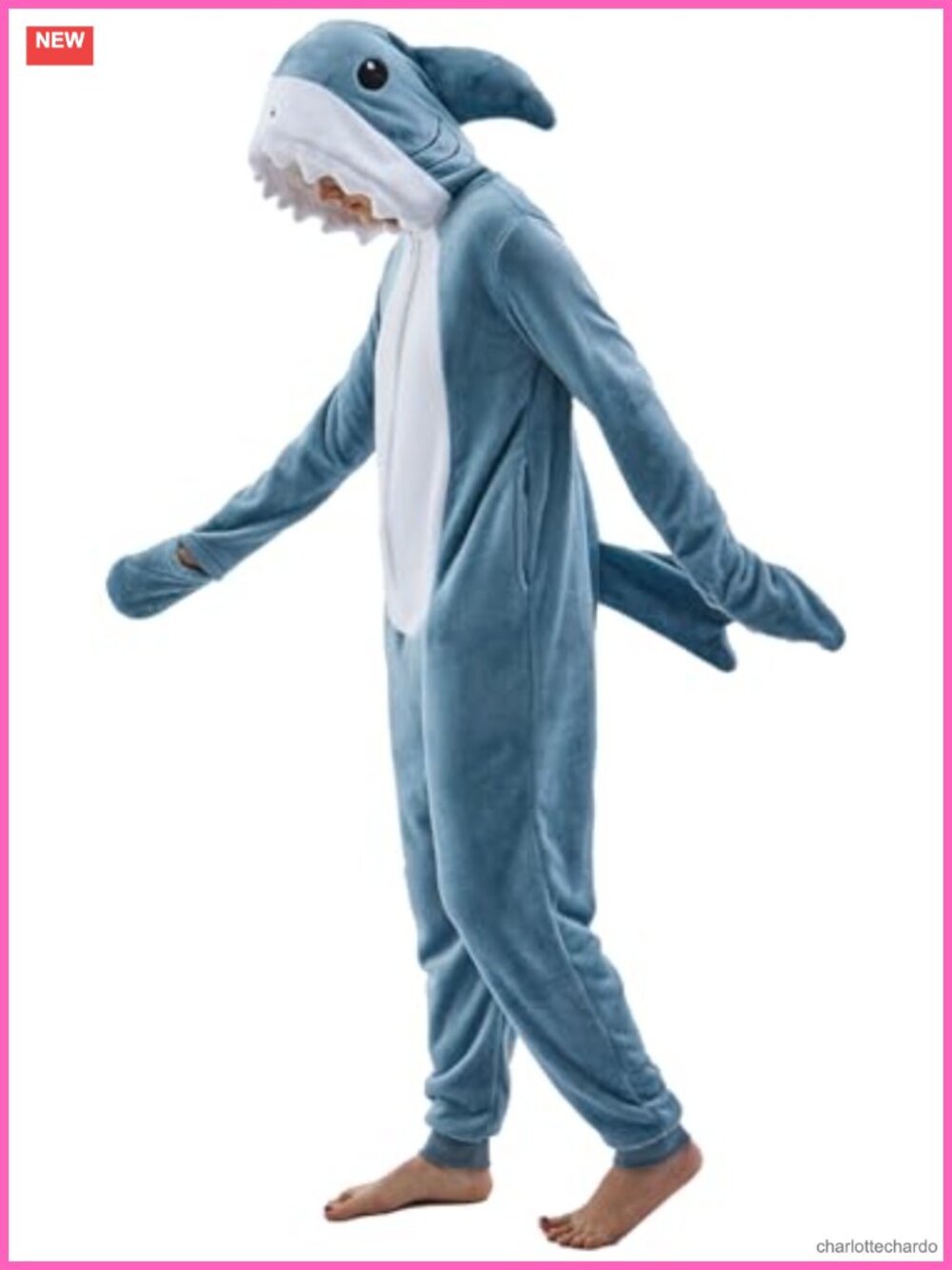 Cozy Shark Onesie Pajama Costume with Zipper for Women Men Halloween